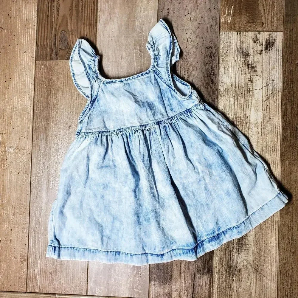 Gap Denim Toddler Girl Chambray Ruffle Sleeve Dress Size 12-18 Months